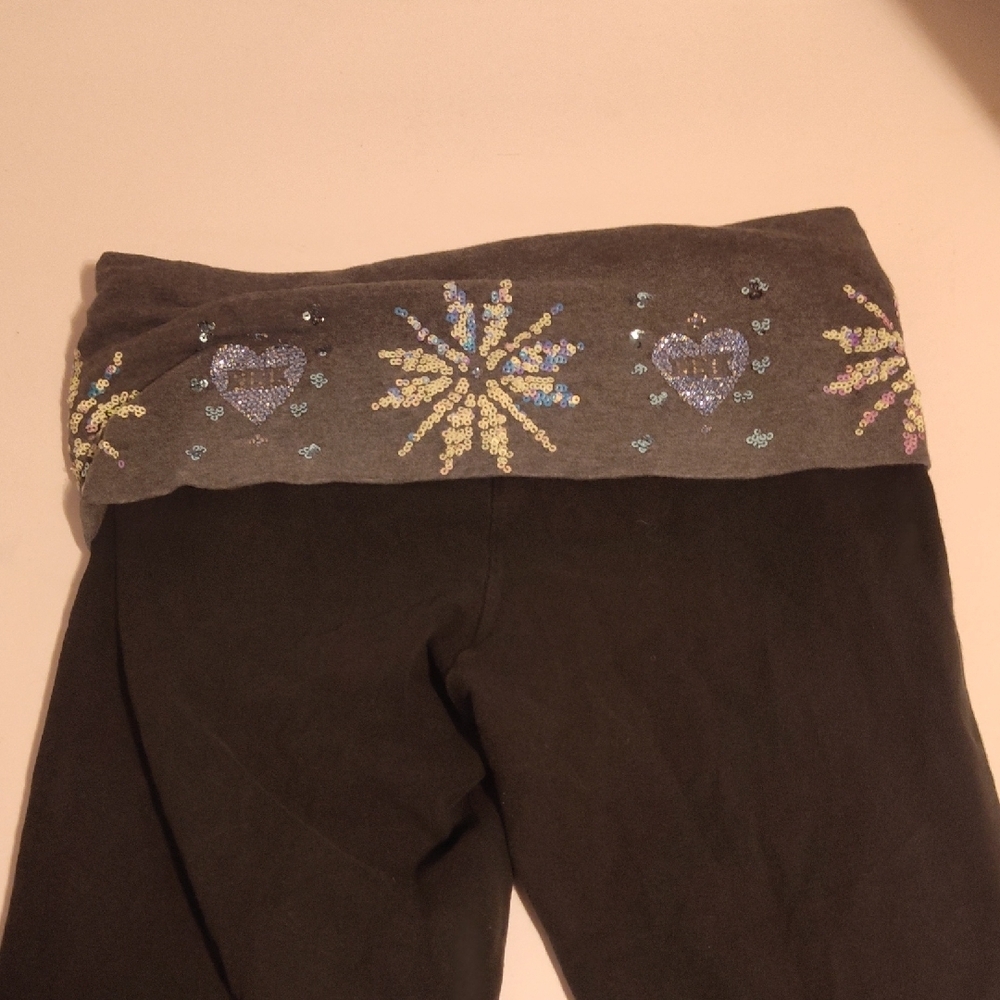 Victoria’s Secret Pink Sequin Bling Iridescent Snowflake Leggings Size Small